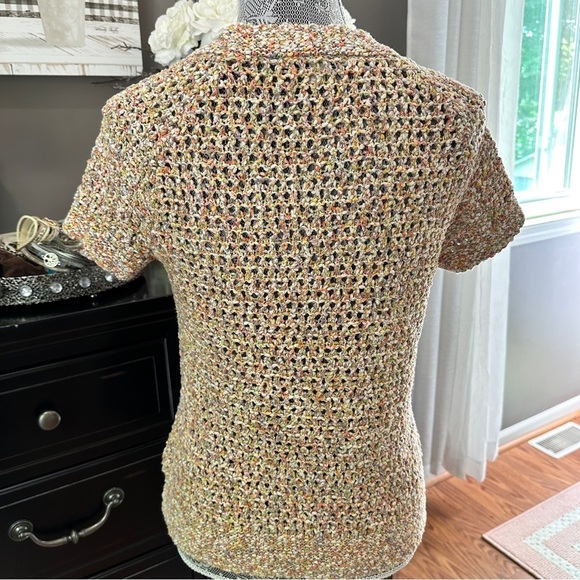 Cabi Multicolor Bouclé Knit Short Sleeve Summer Sweater Size M - Picture 6 of 14